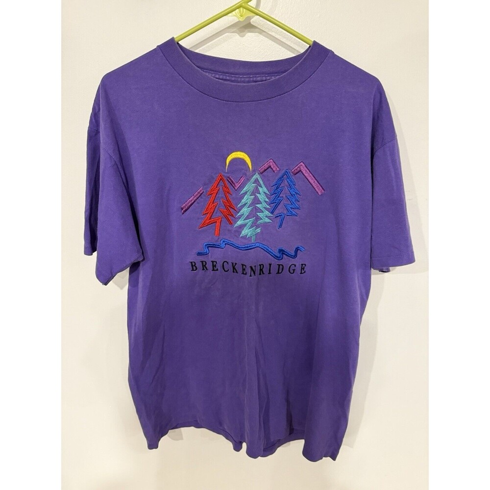 VINTAGE SKI BRECKENRIDGE COLORADO TRAVEL TOURIST USA T-SHIRT L 90s Purple Oneita